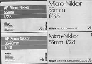 Item #19-5932 Nikon Camera manuals for the AF Micro-Nikkor 55mm f/2.8, AF Zoom-Nikkor 35-70mm...