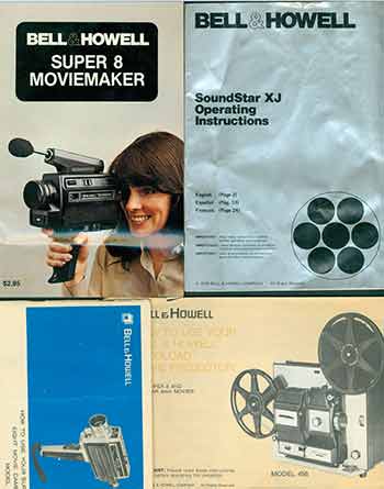 Item #19-5955 Bell & Howell instruction manuals for SoundStar XJ, Super Eight Movie Camera Model 374, Super 8 Moviemaker, Autoload Movie Projector Model 456. Bell, Howell Company, USA.