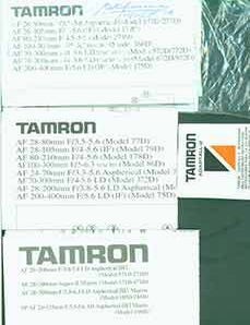 Item #19-5960 Tamron instruction manuals for AF 28-200mm f/3.8-5.6 LD (Model 571D/271D) AF28-200mm Super-II Macro (Model 371D/471D) AF 28-300mm F/3.5-6.3 LD (Model 185D/285D) SP AF 24-135mm (Model 190D), Tamron Models 77D 79D 178D 86D 73D 372D 171D 75D, Tamron Models 177D/277D 179D 278D 186D 572D/772D 672D/872D 175D, and Tamron Adaptall-2. Tamron Co. LTD, Tokyo.