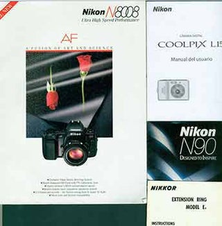 Item #19-5976 Nikon manuals for the Nikkor Extension Ring Model E2, Coolpix L15, Nikon N90 system...