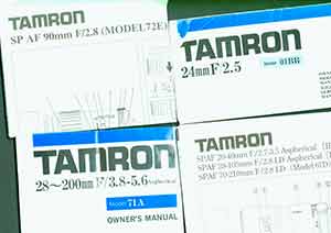 Item #19-5995 Tamron instruction manuals for SP AF 90mm F/2.8 (Model 72E), 24mmF/2.5, 28~200mm...