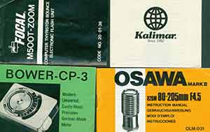 Item #19-6048 Instruction manuals for Osawa Mark II 826m 80-205mm F4.5, Bower-CP-3, Kalimar Lens...