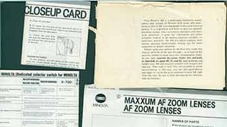 Item #19-6063 Minolta Instruction manuals for Maxxum AF Zoom lenses, Minolta XK, Minolta close-up...
