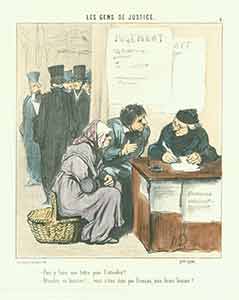 Item #19-6356 “Faut-y faire une lettre pour l’attendrir? (Can you prepare a letter to soften his heart?)” from Les Gens de Justice (Lawyers and Judges) Series, 1845-1848. Plate No. 5. Honoré Daumier.