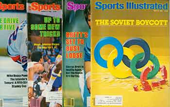 Item #19-6532 4 Sports Illustrated issues from 1984. Covers include George Brett, Mike Bossy, Magic Johnson, Soviet Boycott, et al. Issues May 14, 21, March 5, 12, 1984. Sports Illustrated.