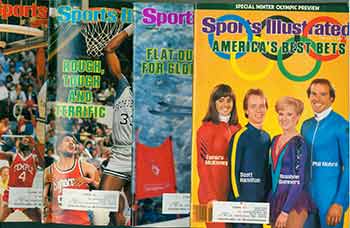 Item #19-6534 4 Sports Illustrated issues from 1984. Covers include Winter Olympic Preview, Bill Johnson, Patrick Ewing, Sam Perkins, et al. Issues February 6, 27, March 19, 26, 1984. Sports Illustrated.