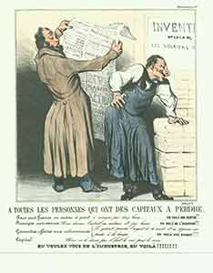 Item #19-6783 “A Tous Les Personnes qui ont des capitaux a perdre...(To anyone with capital to lose)...” from Caricaturana: Robert Macaire Series, 1836-1838. Plate No. 20. Honoré Daumier.