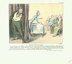 Item #19-6806 “Messieurs les actionnaires. -- [Robert Macaire ecoute Bertrand rendre compte du deficit] (Gentlemen and shareholders. -- [Robert Macaire listening to Bertrand accounting for a deficit]).” from Caricaturana: Robert Macaire Series, 1836-1838. Plate No. 51. Honoré Daumier.