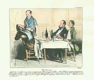 Item #19-6819 “Un bon mari...’Vous porterez cette note a ma femme’ (A good husband: ‘Take this bill to my wife’)...” from Caricaturana: Robert Macaire Series, 1836-1838. Plate No. 65. Honoré Daumier.