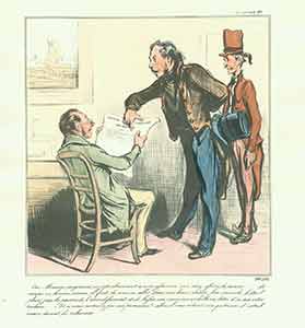 Item #19-6840 “Oui monsieur, moyennant un petit abonnement (Yes sir, in exchange for a small premium)...!” from Caricaturana: Robert Macaire Series, 1836-1838. Plate No. 95. Honoré Daumier.