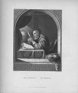 Item #19-6889 Der Gelehrte / The Scholar, engraving by William French after a painting by F.V. Mieris. Franz Van Mieris, William French, after, engrav.