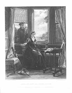 Item #19-6971 Lady Jane Grey and Roger Ascham, from the Picture in the Collection of John Hick Esq. Bolton, black and white engraving by Lumb Stocks after John Horsley Callcott painting. John Callcott Horsley, Lum Stocks, after, engrav.