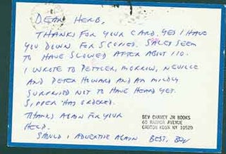 Item #19-7001 Autographed handwritten postcard addressed to Herb Yellin of the Lord John Press....