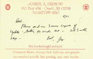 Item #19-7012 Note addressed to Herb Yellin of the Lord John Press, from Joseph A. Dermont, book...