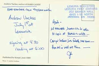 Item #19-7014 Postcard addressed to Herb Yellin of the Lord John Press, [from Andrew Vachss],...