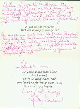 Item #19-7017 Sympathy card addressed to Herb Yellin of the Lord John Press, from Kathy Carlson....