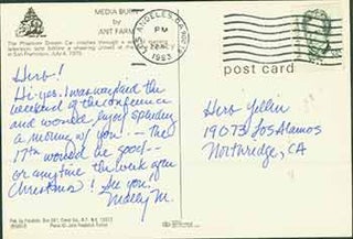 Item #19-7020 Postcard addressed to Herb Yellin of the Lord John Press, signed “Molly.”....