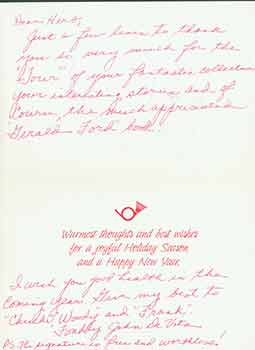 Item #19-7023 Holiday card addressed to Herb Yellin of the Lord John Press, from John De Voto....