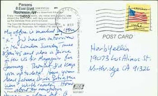 Item #19-7031 Postcard addressed to Herb Yellin of the Lord John Press. Herbert Yellin