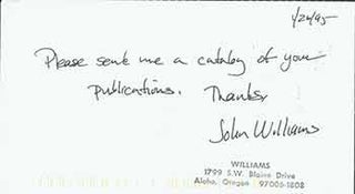 Item #19-7032 Postcard addressed to Lord John Press, from John Williams. John Williams, Herbert...