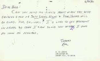 Item #19-7035 Postcard addressed to Herb Yellin of the Lord John Press, from K.Di Joseph. K Di...