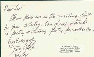 Item #19-7041 Postcard addressed to Herb Yellin of the Lord John Press, from James A. Costello....