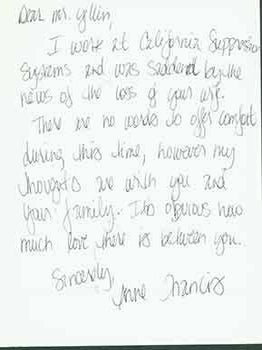 Item #19-7046 Sympathy card addressed to Herb Yellin of the Lord John Press, from Anne Francis....