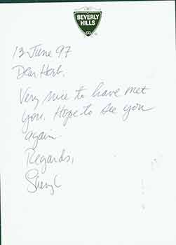Item #19-7055 Note card addressed to Herb Yellin of the Lord John Press, signed “Sheryl.”....