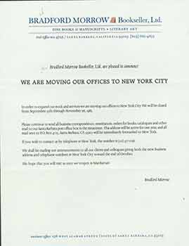 Item #19-7226 Typed manuscript on letterhead announcing the move of their offices to New York...