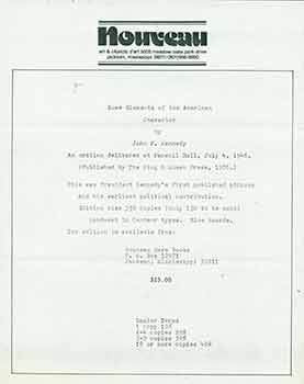 Nouveau Rare Books - Typed Manuscript on Letterhead Announcing: Some Elements of the American Character by John F. Kennedy, an Oration Delivered at Faneuil Hall, July 4, 1976