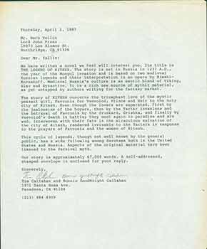 Item #19-7265 Signed letter to Herb Yellin from aspiring writers Tim Callahan and Bonnie...