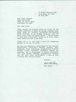 Item #19-7266 Signed letter to Herb Yellin from aspiring writer Paul McRay. Herb Yellin
