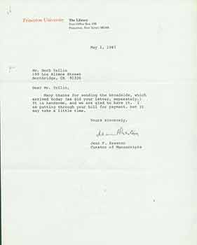 Item #19-7268 Signed letter to Herb Yellin from Jean F. Preston, Curator of Manuscripts at...