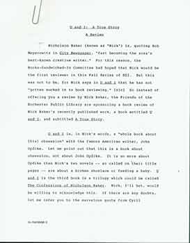 Item #19-7269 Sample of manuscript submitted to Herb Yellin from aspiring writer Nicholson Baker....
