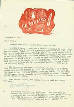 Item #19-7270 Signed letter to Herb Yellin from book publisher Gil Williams. Herb Yellin