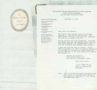 Item #19-7275 Letter from Book Collectors Club of Los Angeles announcing date for next meeting....