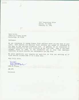 Item #19-7276 Signed letter from book dealer John B. Etnyre to Herb Yellin of the Lord John...