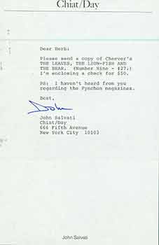 Item #19-7310 Signed note from John Salvati of Chiat/Day to Herb Yellin of the Lord John Press....