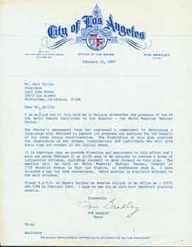 Item #19-7312 Signed typewritten note from Mayor Tom Bradley to Herb Yellin of the Lord John...