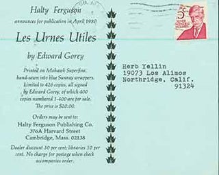 Item #19-7319 Postcard announcing publication of Les Urnes Utiles by Edward Gorey, sent to Herb...