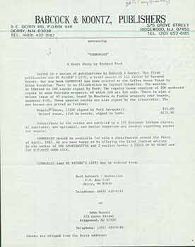 Item #19-7320 Announcement for “Communist”, A Short Story by Richard Ford. Sent to Herb...