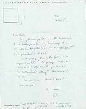 Item #19-7332 Signed letter from Robert Wallace sent to Herb Yellin of the Lord John Press. Cape Western Reserve University/Robert Wallace.
