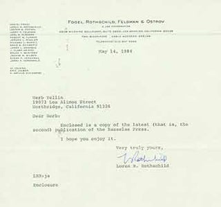Item #19-7340 Signed letter from Loren R. Rothschild sent to Herb Yellin of the Lord John Press....