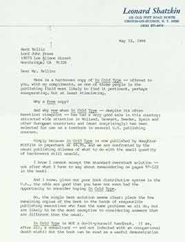 Item #19-7341 Signed letter from published author Leonard Shatzkin sent to Herb Yellin of the...
