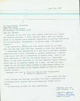 Item #19-7413 Signed letter from aspiring writer Aaron E. Cohen sent to Herb Yellin of the Lord John Press. Aaron E. Cohen.
