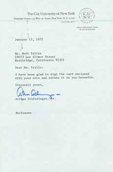 Item #19-7425 Signed letter from Arthur Schlesinger, Jr. of The City University of New York, sent to Herb Yellin of the Lord John Press. The City University of New York/Arthur Schlesinger Jr.