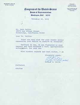 Item #19-7432 Signed letter from Congressman Wilbur D. Mills to Herb Yellin of the Lord John Press. Congress of the United States/Wilbur D. Mills.