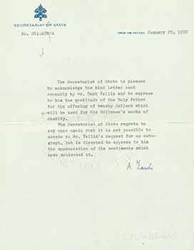 Secretariat of State/[A. Zandii?] - Signed Letter from the Vatican, Secretariat of State, to Herb Yellin of the Lord John Press