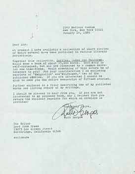 Ruth Berges - Signed Letter from Writer Ruth Berges to Herb Yellin of the Lord John Press
