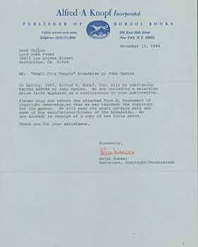 Item #19-7438 Signed letter from Helen Sumser of Alfred A. Knopf to Herb Yellin of the Lord John Press. Alfred A. Knopf/Helen Sumser.